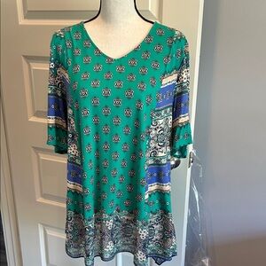 Patterned Green and Blue Women's Top